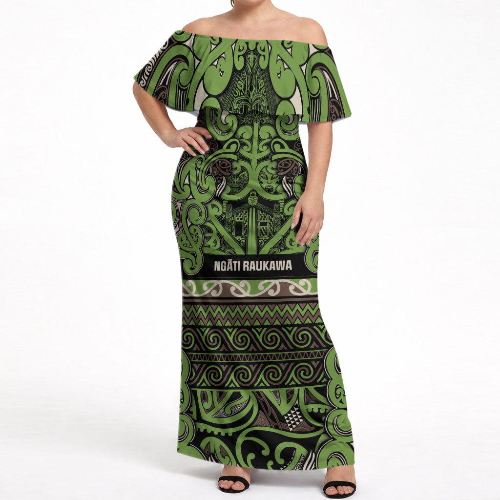 Aotearoa Iwi Ngati Raukawa Off Shoulder Maxi Dress Maori Wharenui House Tribal Pattern