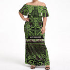 Aotearoa Iwi Ngati Raukawa Off Shoulder Maxi Dress Maori Wharenui House Tribal Pattern