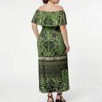 Aotearoa Iwi Ngati Raukawa Off Shoulder Maxi Dress Maori Wharenui House Tribal Pattern