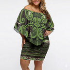 Aotearoa Iwi Ngati Raukawa Off Shoulder Short Dress Maori Wharenui House Tribal Pattern