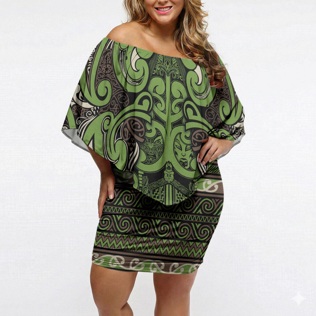 Aotearoa Iwi Ngati Raukawa Off Shoulder Short Dress Maori Wharenui House Tribal Pattern
