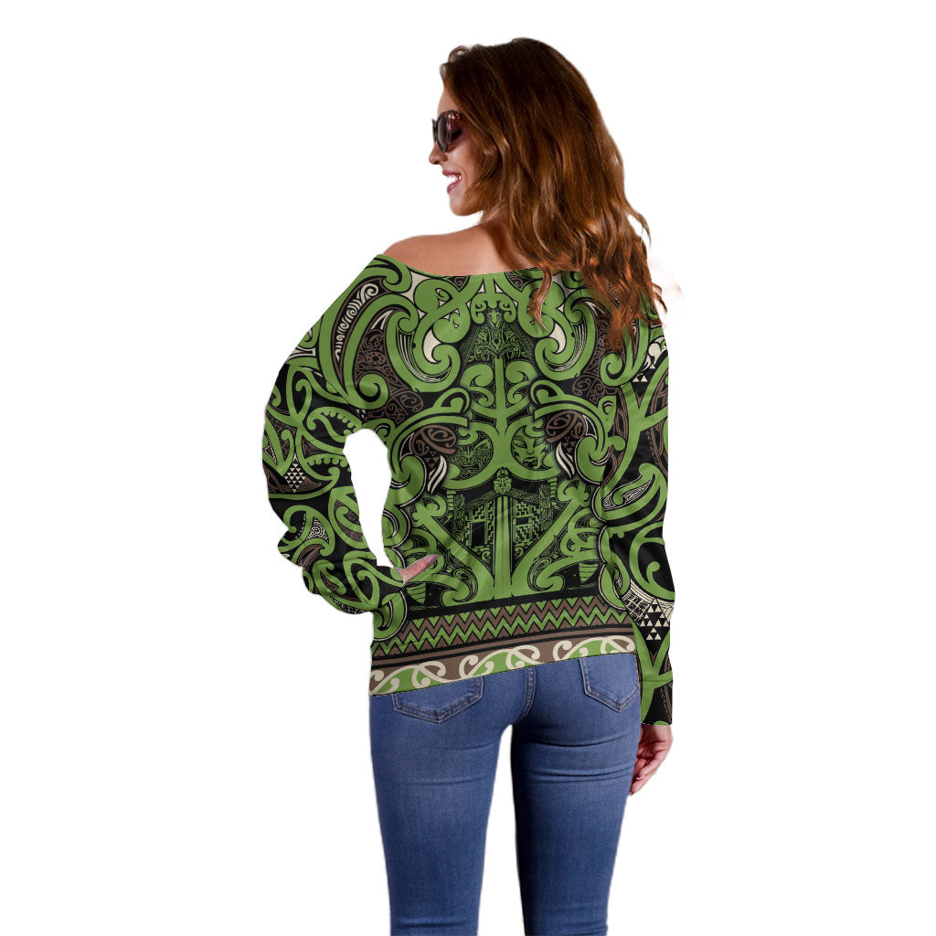 Aotearoa Iwi Ngati Raukawa Off Shoulder Sweater Maori Wharenui House Tribal Pattern
