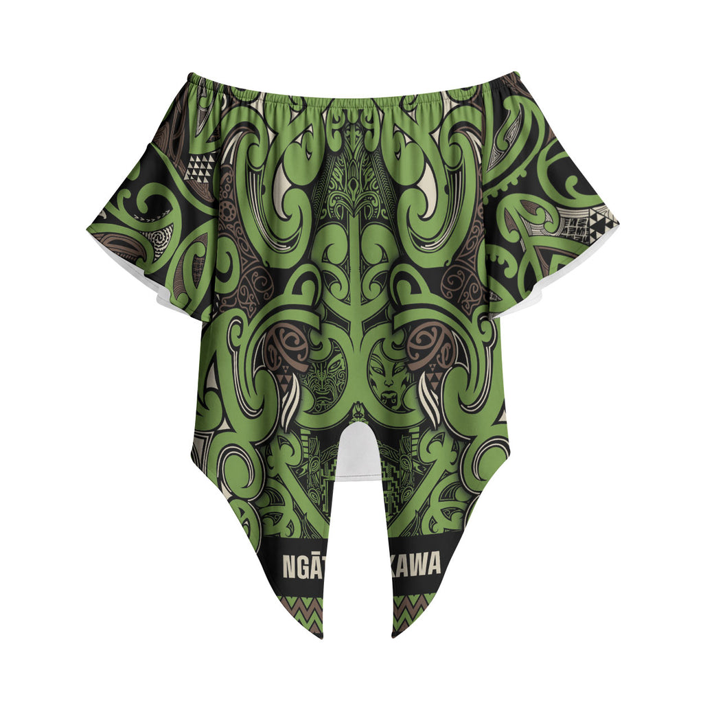 Aotearoa Iwi Ngati Raukawa Off Shoulder Wrap Waist Top Maori Wharenui House Tribal Pattern