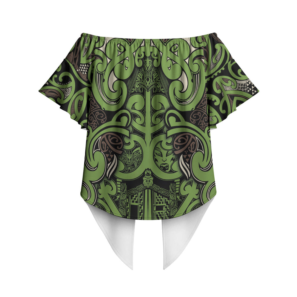 Aotearoa Iwi Ngati Raukawa Off Shoulder Wrap Waist Top Maori Wharenui House Tribal Pattern