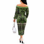Aotearoa Iwi Ngati Raukawa Off The Shoulder Long Sleeve Dress Maori Wharenui House Tribal Pattern