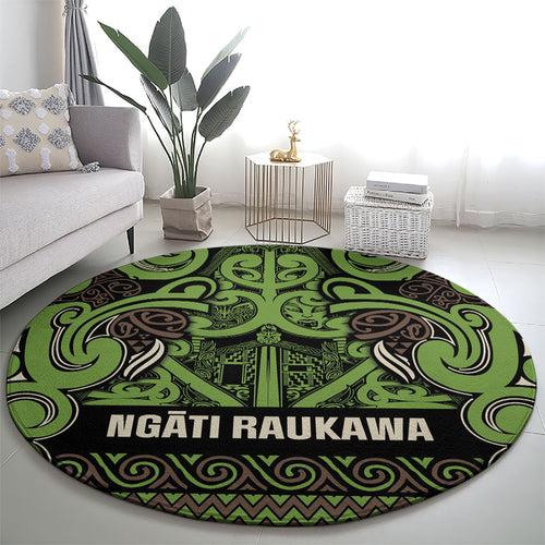 Aotearoa Iwi Ngati Raukawa Round Carpet Maori Wharenui House Tribal Pattern