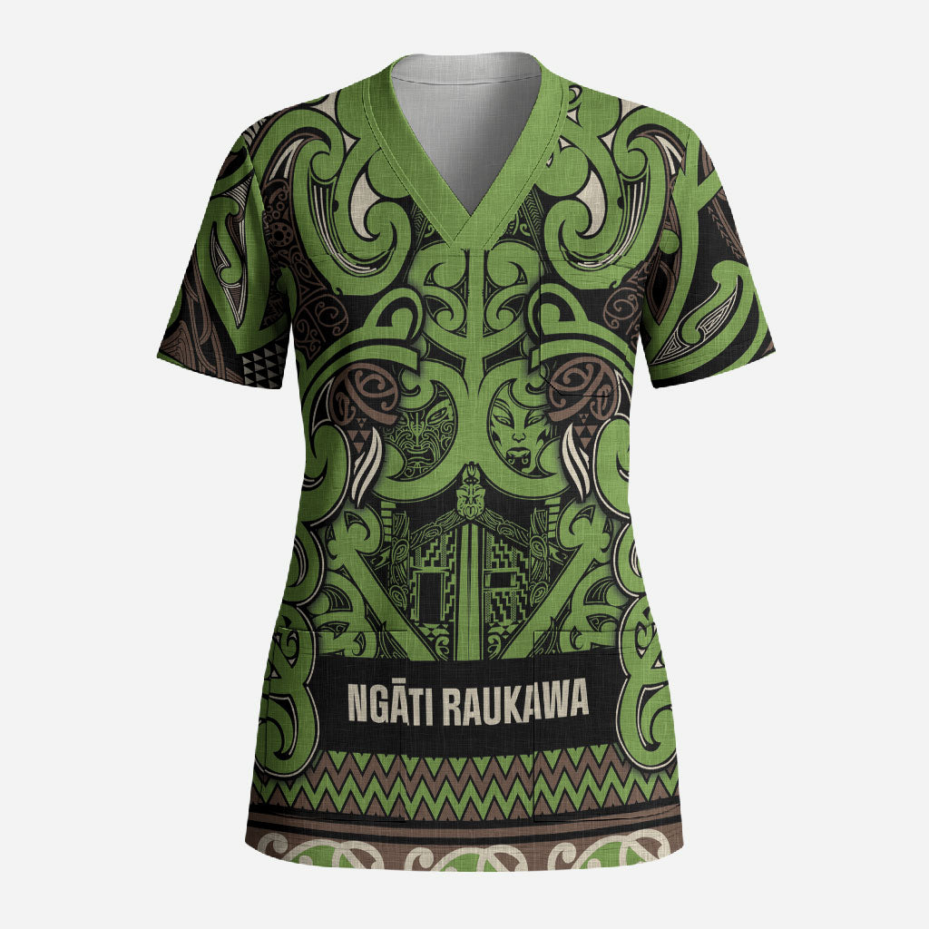 Aotearoa Iwi Ngati Raukawa Scrub Top Maori Wharenui House Tribal Pattern