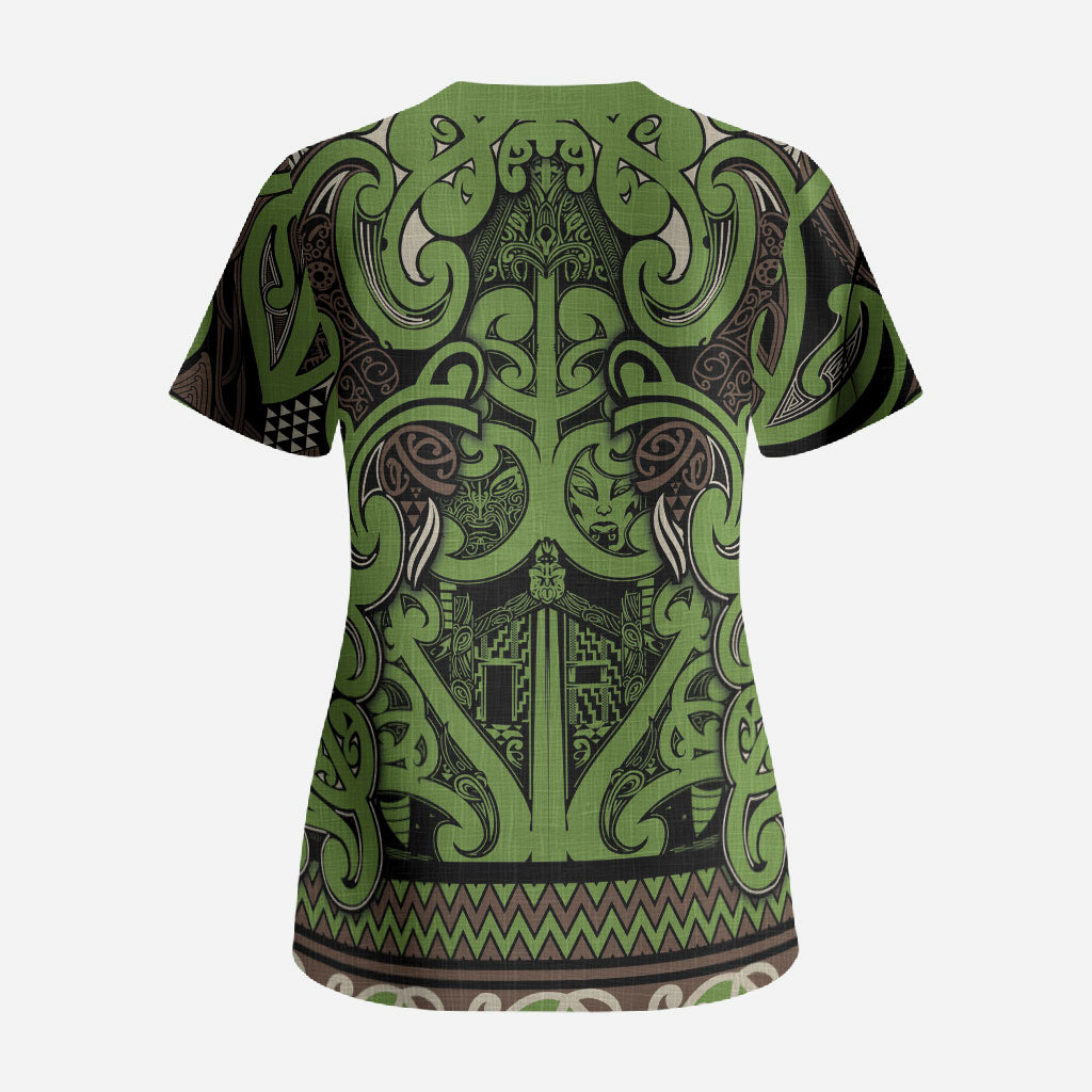 Aotearoa Iwi Ngati Raukawa Scrub Top Maori Wharenui House Tribal Pattern