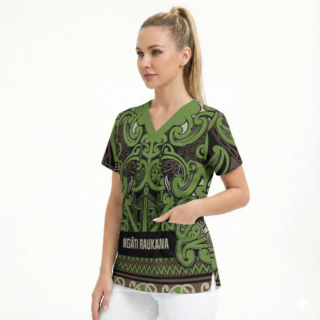 Aotearoa Iwi Ngati Raukawa Scrub Top Maori Wharenui House Tribal Pattern