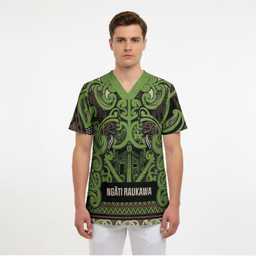 Aotearoa Iwi Ngati Raukawa Scrub Top Maori Wharenui House Tribal Pattern
