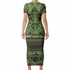 Aotearoa Iwi Ngati Raukawa Short Sleeve Bodycon Dress Maori Wharenui House Tribal Pattern