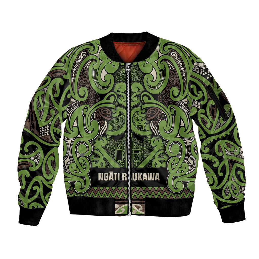 Aotearoa Iwi Ngati Raukawa Sleeve Zip Bomber Jacket Maori Wharenui House Tribal Pattern
