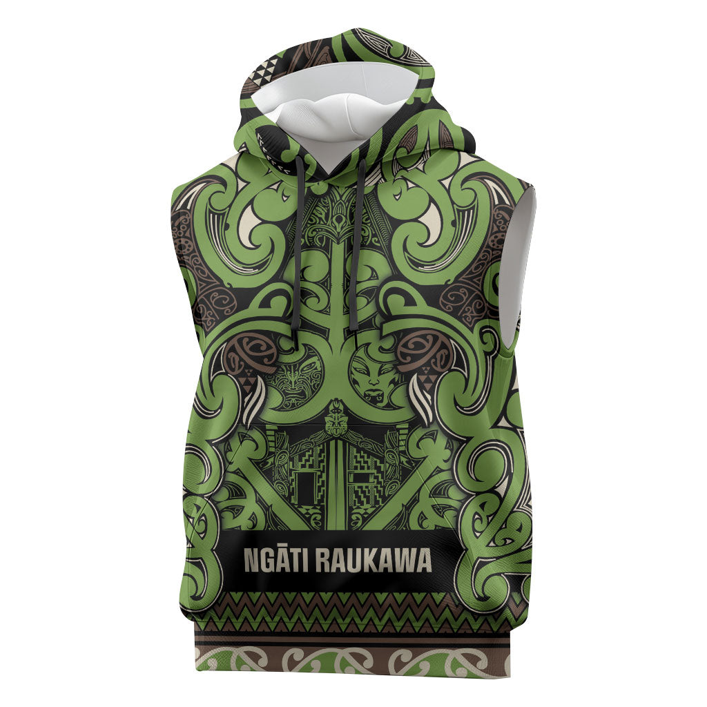 Aotearoa Iwi Ngati Raukawa Sleeveless Hoodie Maori Wharenui House Tribal Pattern