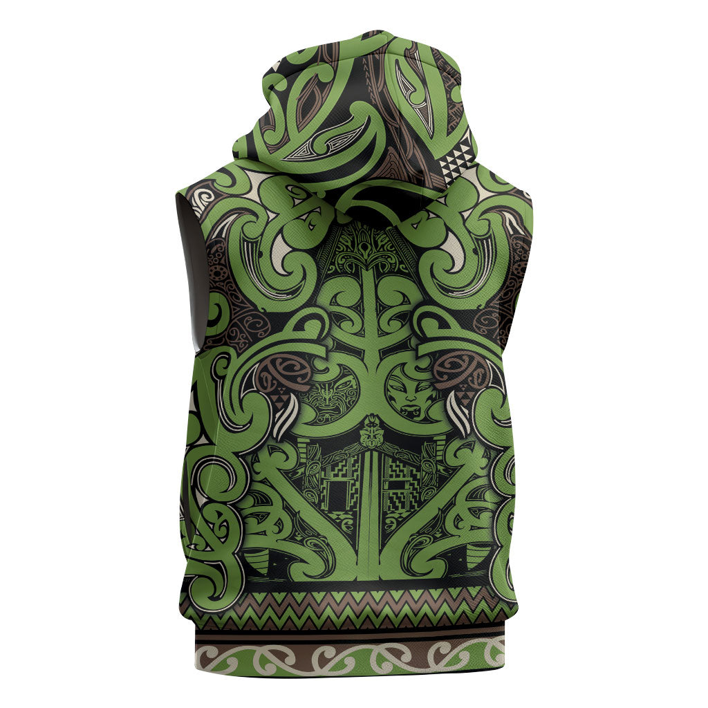 Aotearoa Iwi Ngati Raukawa Sleeveless Hoodie Maori Wharenui House Tribal Pattern