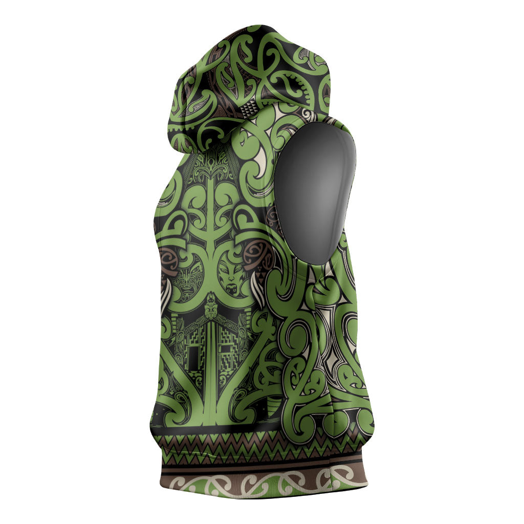 Aotearoa Iwi Ngati Raukawa Sleeveless Hoodie Maori Wharenui House Tribal Pattern