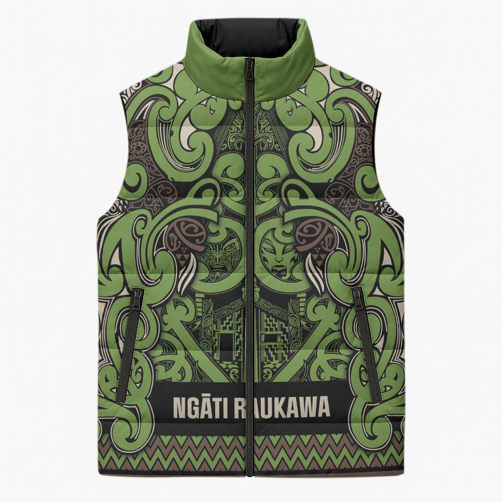 Aotearoa Iwi Ngati Raukawa Sleeveless Puffer Jacket Maori Wharenui House Tribal Pattern