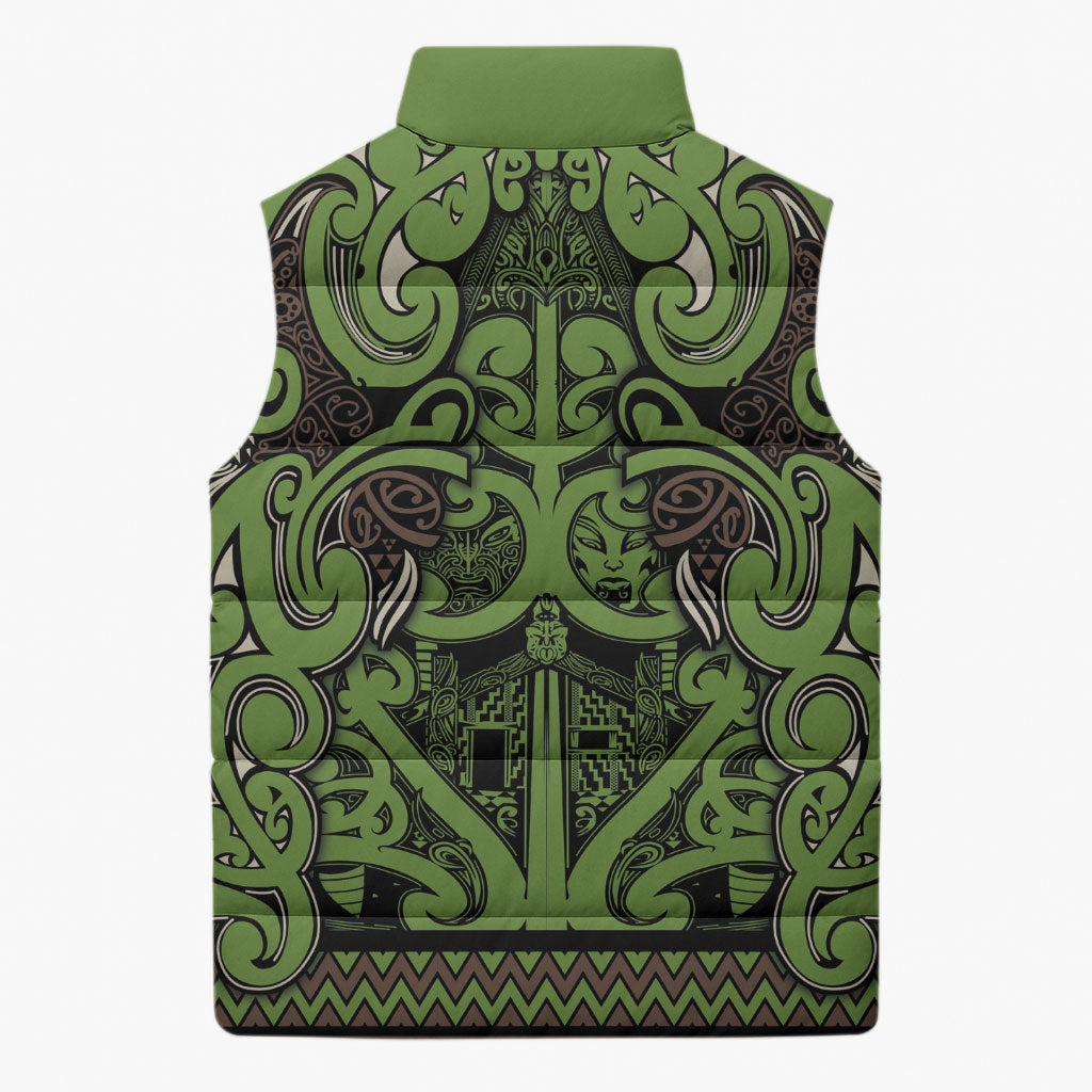 Aotearoa Iwi Ngati Raukawa Sleeveless Puffer Jacket Maori Wharenui House Tribal Pattern