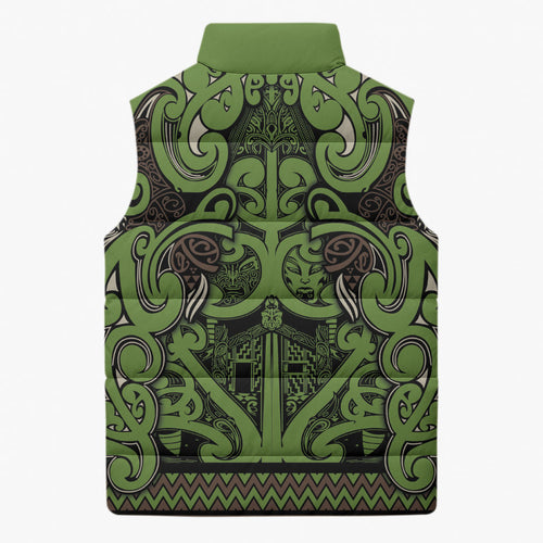 Aotearoa Iwi Ngati Raukawa Sleeveless Puffer Jacket Maori Wharenui House Tribal Pattern