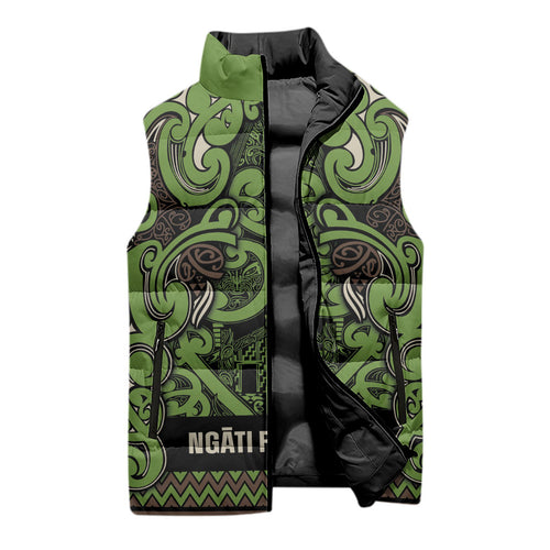 Aotearoa Iwi Ngati Raukawa Sleeveless Puffer Jacket Maori Wharenui House Tribal Pattern