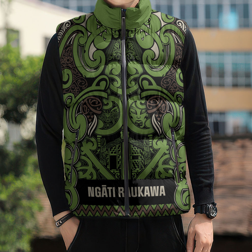Aotearoa Iwi Ngati Raukawa Sleeveless Puffer Jacket Maori Wharenui House Tribal Pattern