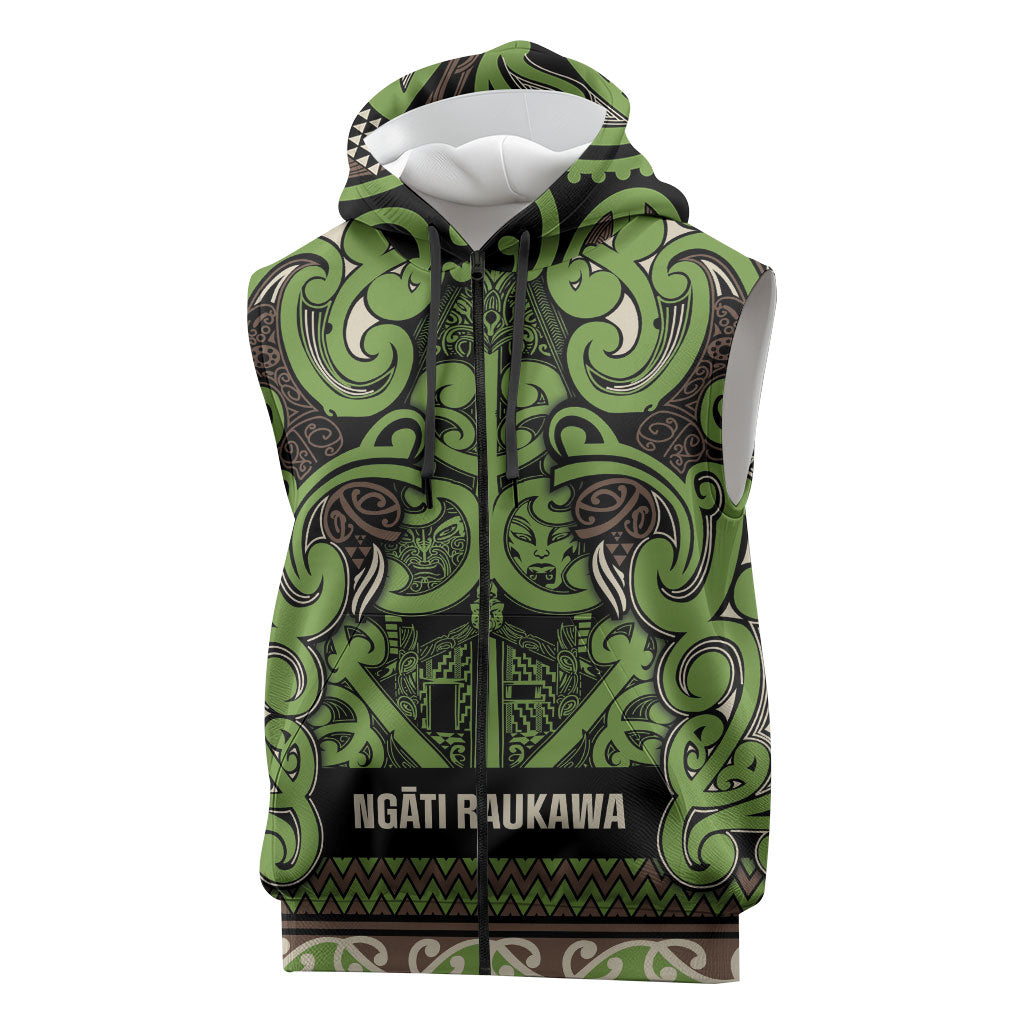 Aotearoa Iwi Ngati Raukawa Sleeveless Zip Hoodie Maori Wharenui House Tribal Pattern