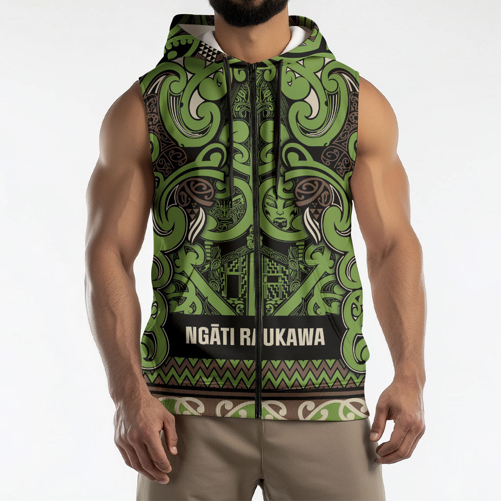 Aotearoa Iwi Ngati Raukawa Sleeveless Zip Hoodie Maori Wharenui House Tribal Pattern