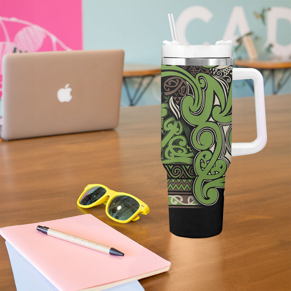 Aotearoa Iwi Ngati Raukawa Tumbler With Handle Maori Wharenui House Tribal Pattern