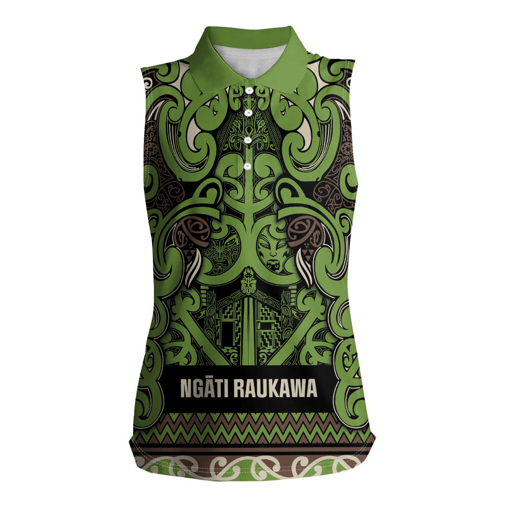 Aotearoa Iwi Ngati Raukawa Women Sleeveless Polo Shirt Maori Wharenui House Tribal Pattern