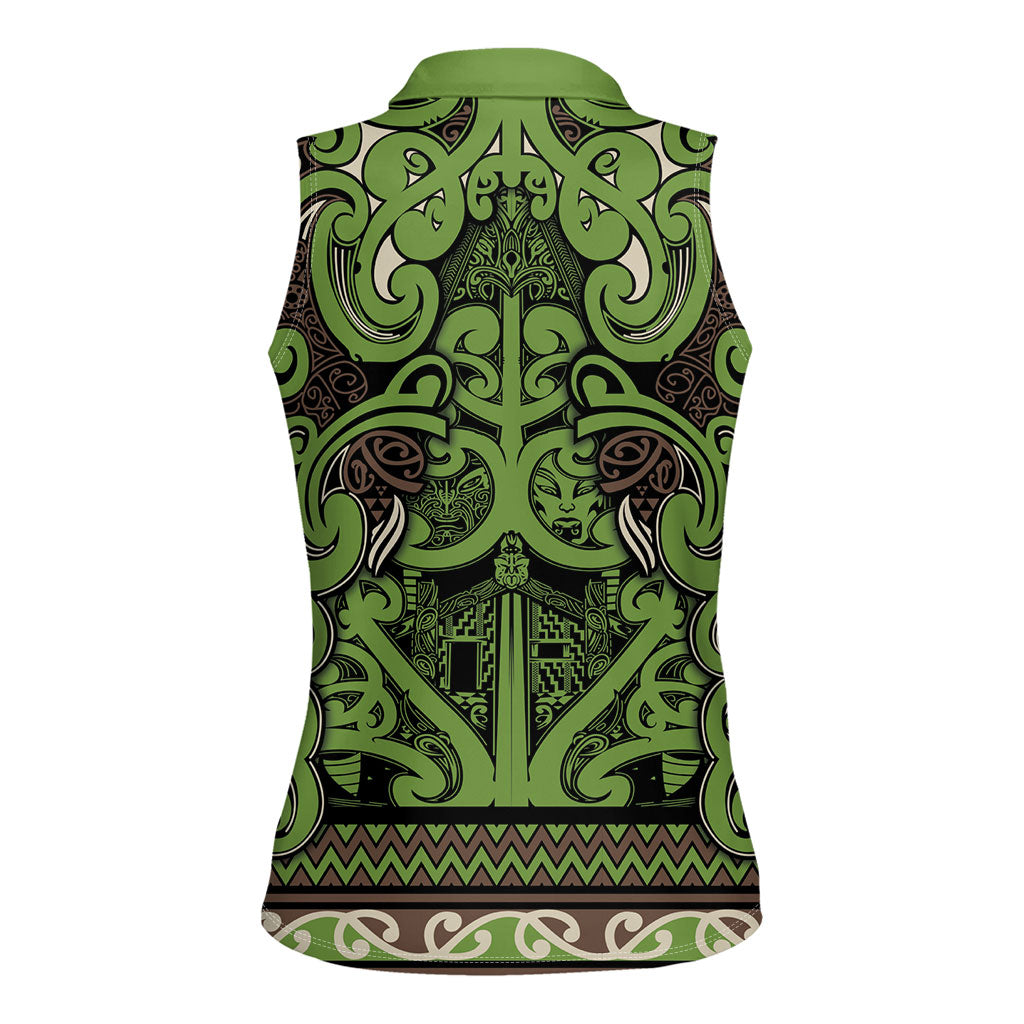 Aotearoa Iwi Ngati Raukawa Women Sleeveless Polo Shirt Maori Wharenui House Tribal Pattern