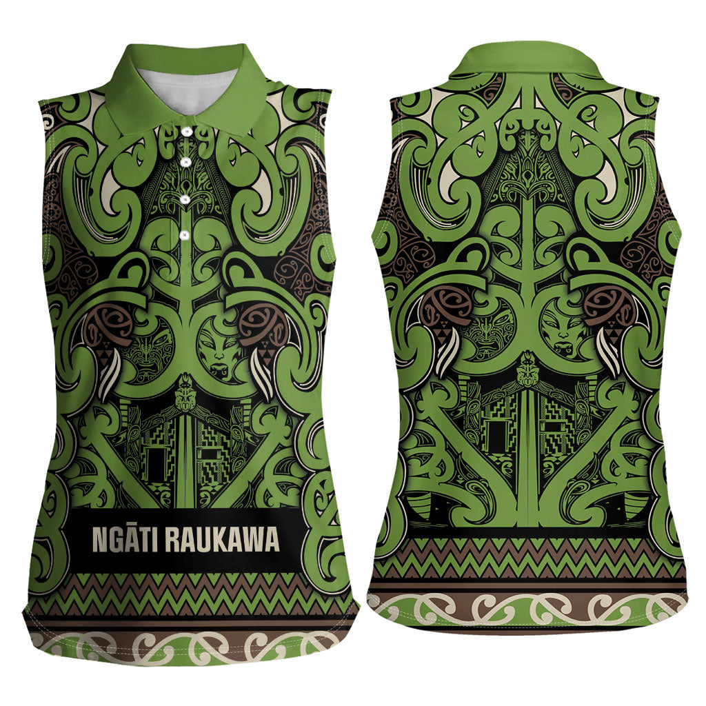Aotearoa Iwi Ngati Raukawa Women Sleeveless Polo Shirt Maori Wharenui House Tribal Pattern