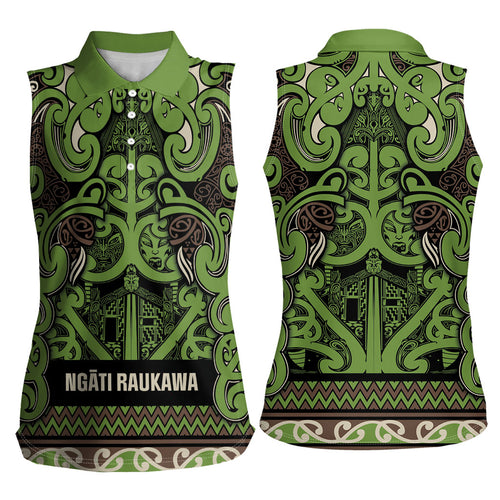 Aotearoa Iwi Ngati Raukawa Women Sleeveless Polo Shirt Maori Wharenui House Tribal Pattern