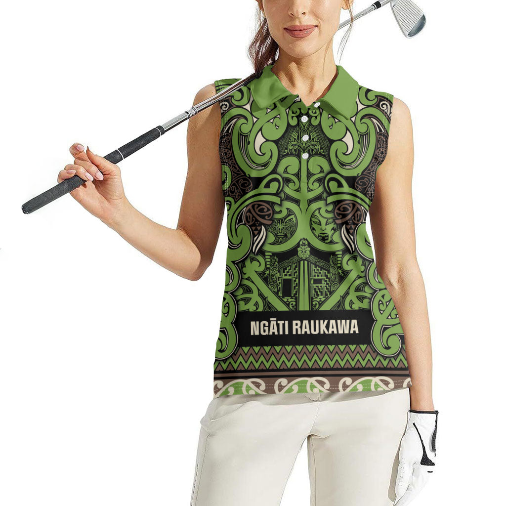 Aotearoa Iwi Ngati Raukawa Women Sleeveless Polo Shirt Maori Wharenui House Tribal Pattern