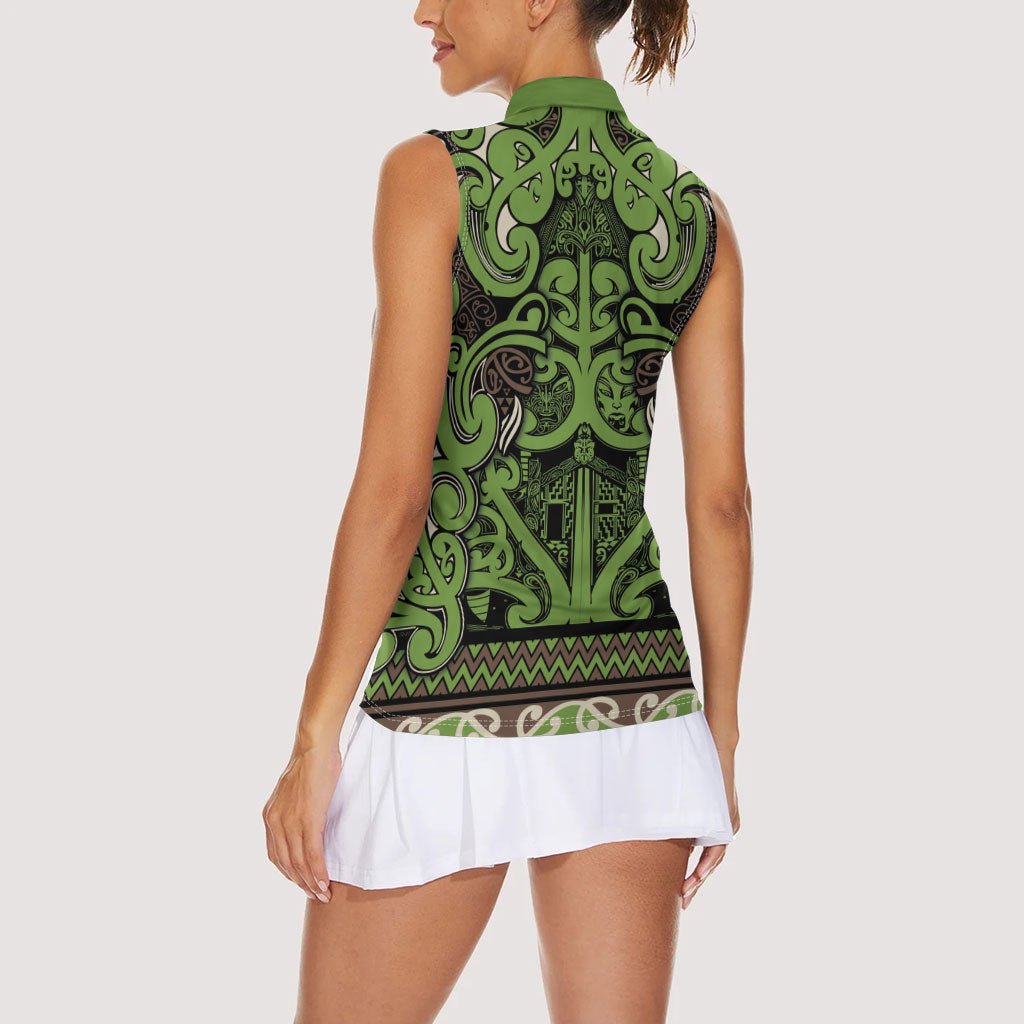 Aotearoa Iwi Ngati Raukawa Women Sleeveless Polo Shirt Maori Wharenui House Tribal Pattern