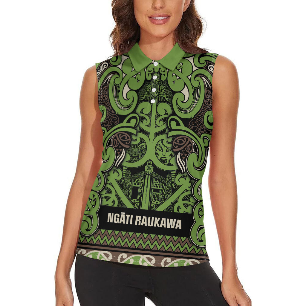 Aotearoa Iwi Ngati Raukawa Women Sleeveless Polo Shirt Maori Wharenui House Tribal Pattern