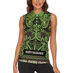 Aotearoa Iwi Ngati Raukawa Women Sleeveless Polo Shirt Maori Wharenui House Tribal Pattern