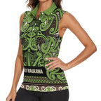 Aotearoa Iwi Ngati Raukawa Women Sleeveless Polo Shirt Maori Wharenui House Tribal Pattern