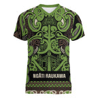 Aotearoa Iwi Ngati Raukawa Women V-Neck T-Shirt Maori Wharenui House Tribal Pattern