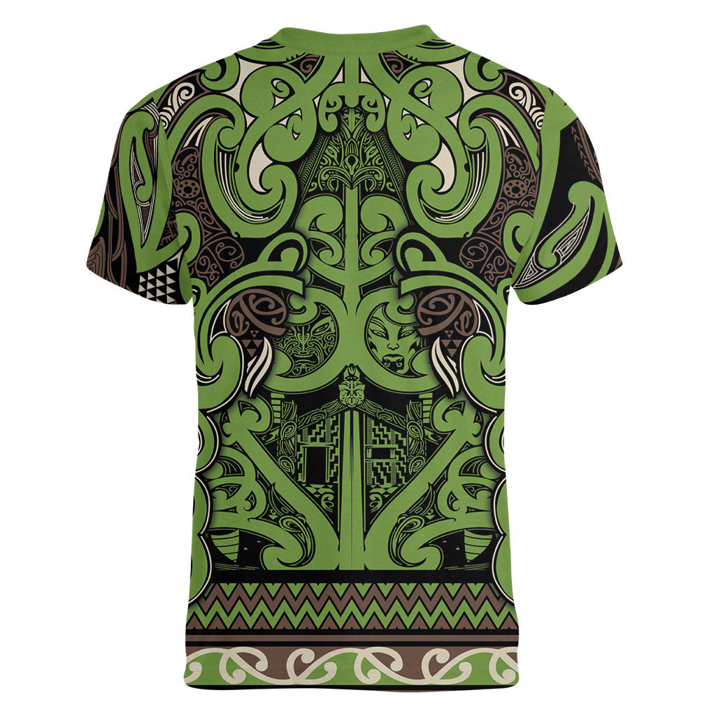 Aotearoa Iwi Ngati Raukawa Women V-Neck T-Shirt Maori Wharenui House Tribal Pattern