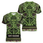 Aotearoa Iwi Ngati Raukawa Women V-Neck T-Shirt Maori Wharenui House Tribal Pattern