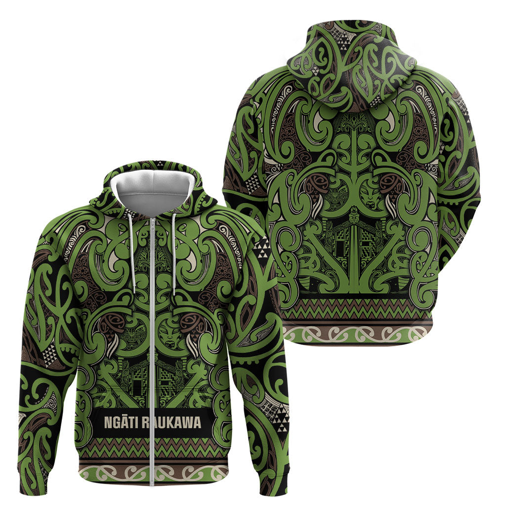 Aotearoa Iwi Ngati Raukawa Zip Hoodie Maori Wharenui House Tribal Pattern