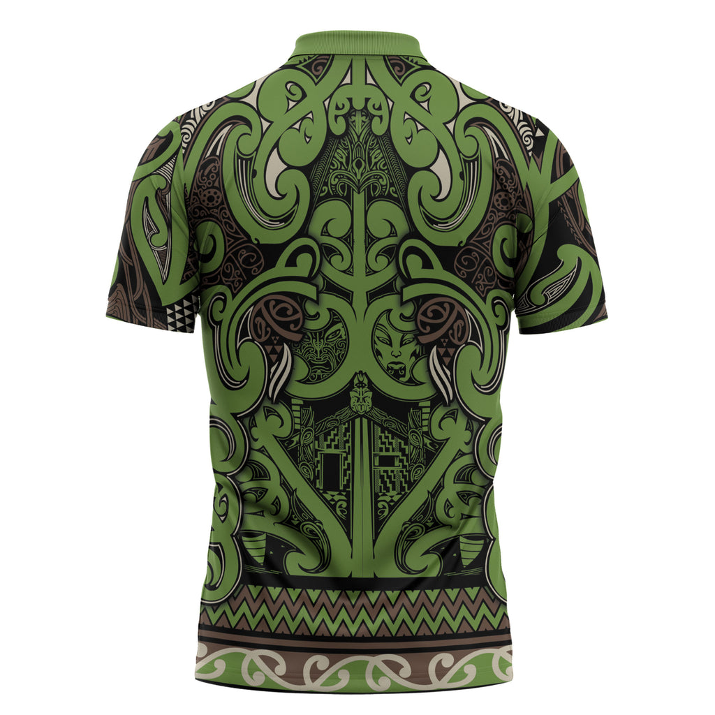 Aotearoa Iwi Ngati Raukawa Zipper Polo Shirt Maori Wharenui House Tribal Pattern