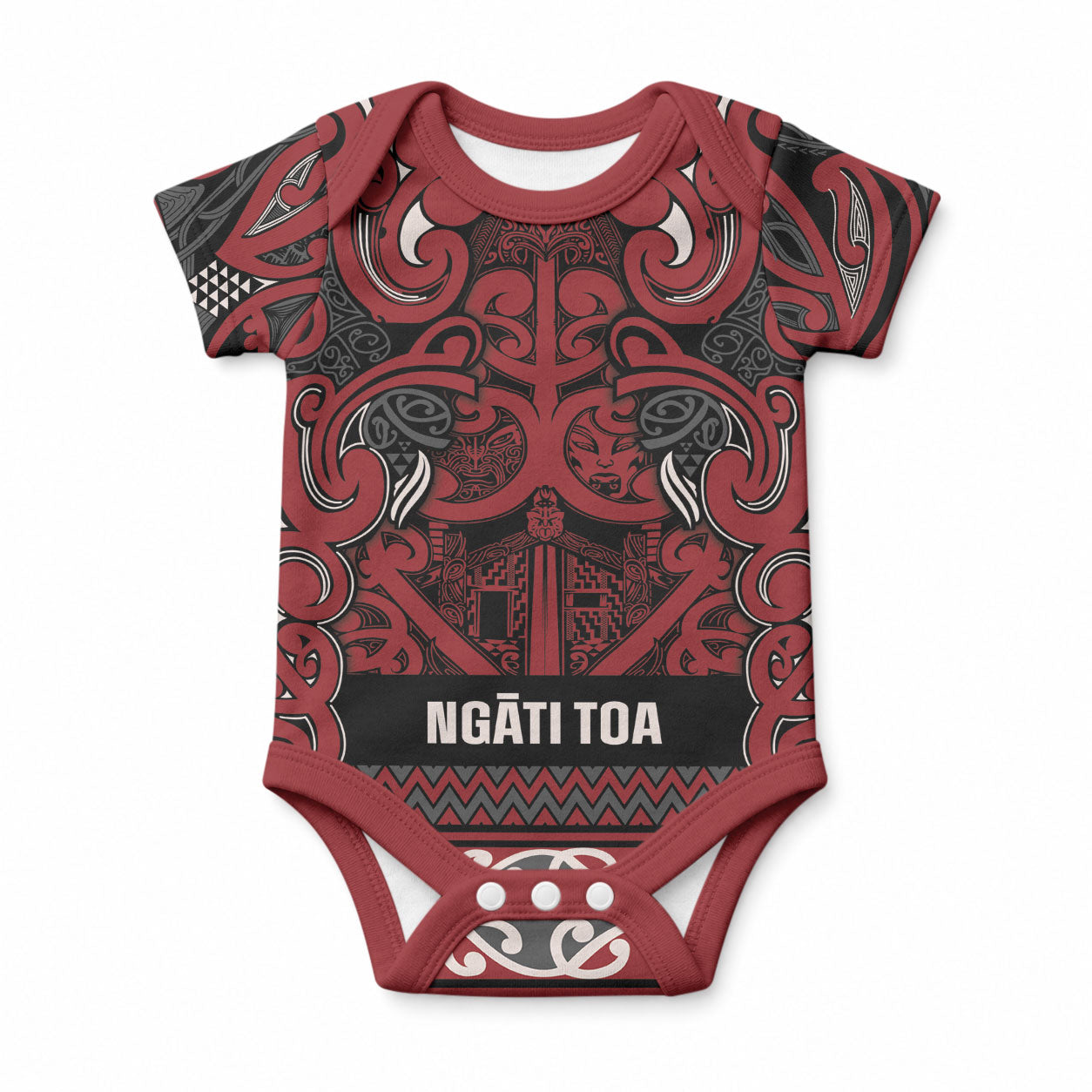 Aotearoa Iwi Ngati Toa Baby Onesie Maori Wharenui House Tribal Pattern