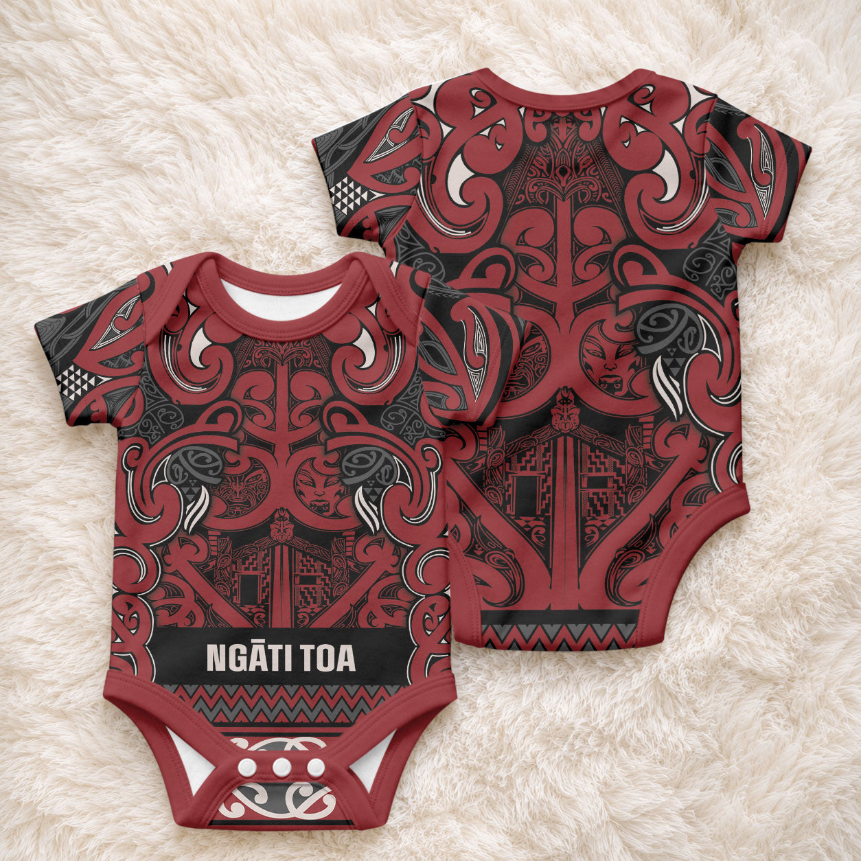 Aotearoa Iwi Ngati Toa Baby Onesie Maori Wharenui House Tribal Pattern
