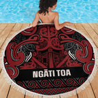 Aotearoa Iwi Ngati Toa Beach Blanket Maori Wharenui House Tribal Pattern