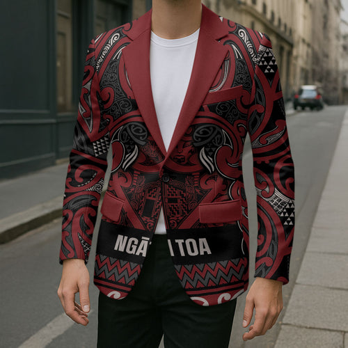 Aotearoa Iwi Ngati Toa Blazer Maori Wharenui House Tribal Pattern