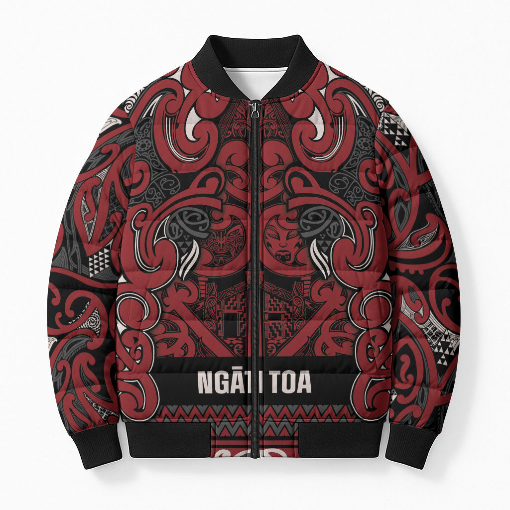 Aotearoa Iwi Ngati Toa Bomber Puffer Jacket Maori Wharenui House Tribal Pattern
