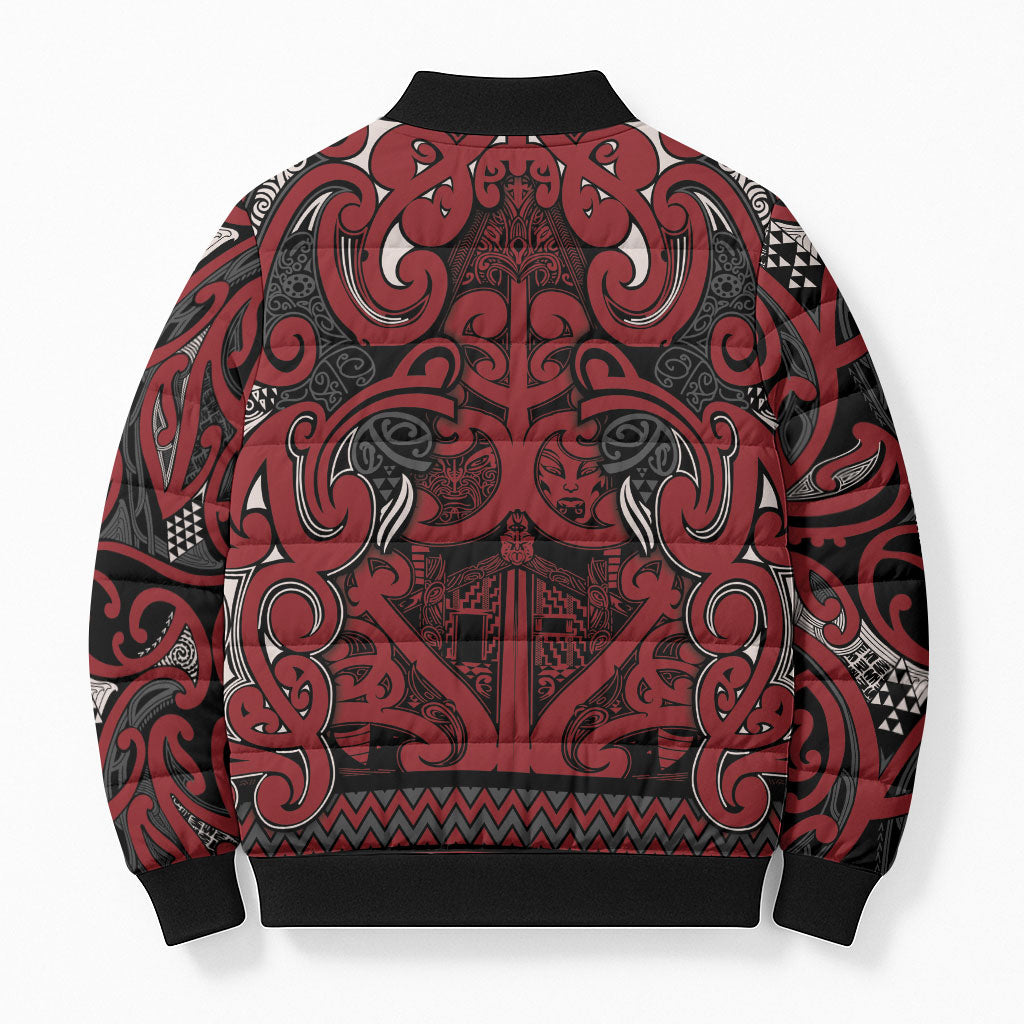 Aotearoa Iwi Ngati Toa Bomber Puffer Jacket Maori Wharenui House Tribal Pattern