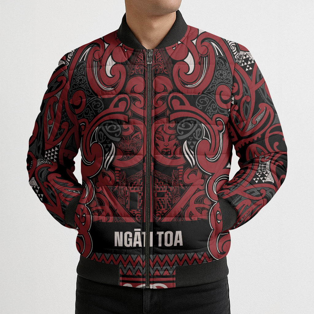 Aotearoa Iwi Ngati Toa Bomber Puffer Jacket Maori Wharenui House Tribal Pattern
