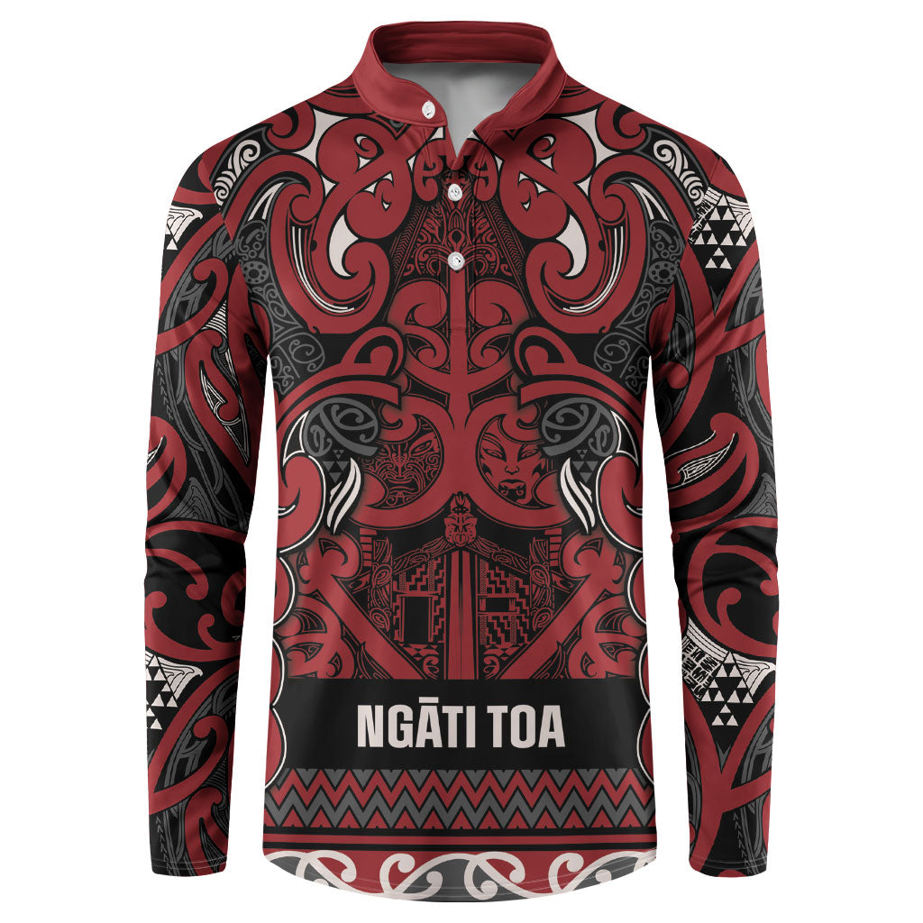 Aotearoa Iwi Ngati Toa Button Sweatshirt Maori Wharenui House Tribal Pattern