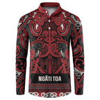 Aotearoa Iwi Ngati Toa Button Sweatshirt Maori Wharenui House Tribal Pattern